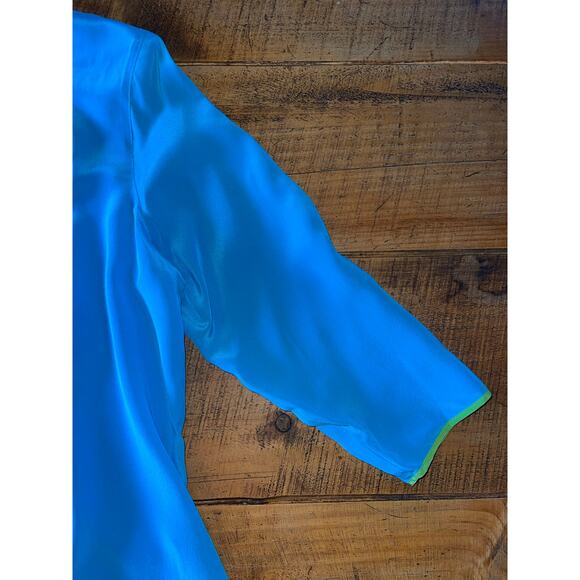 Womens Bob Mackie Blue Silk 3/4 Sleeve‎ Button Down 100% Silk Blouse Size M - Picture 2 of 7